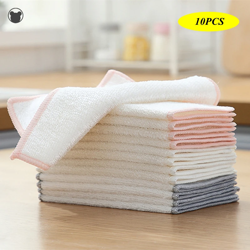 

10PCS Bamboo Fiber Kitchen Dish Cloth High-efficiency Tableware Household Cleaning Towel Anti-grease Rag Kitchen Tools Gadgets
