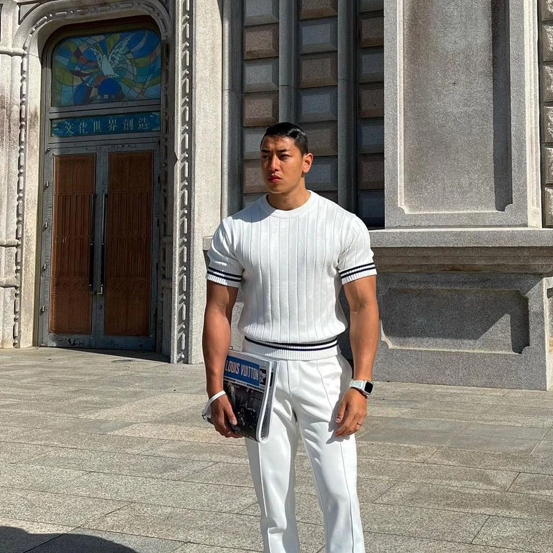 

Camiseta de manga corta con cuello redondo para hombre, Camisa ajustada de Fitness para barra deportiva, camiseta de moda de Col