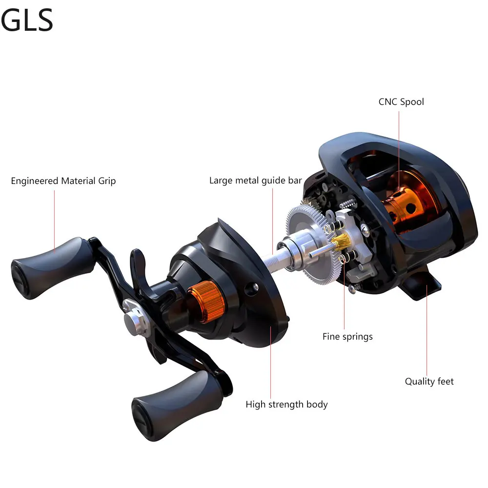 GLS Lightweight Spool 6.3:1 Gear Ratio Baitcasting Fishing Wheel Baitcasting Reel 8kg Max Drag Saltwater High Speed Fishing Reel