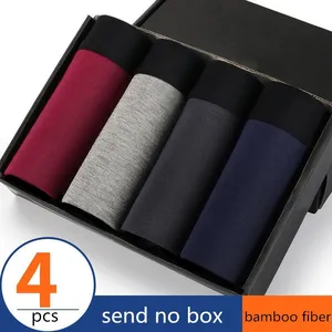 Трусы-боксеры мужские, из дышащее, удобное нижнее бельё бамбукового волокна, Суперэластичные, черные, нижнее белье, мужские трусы