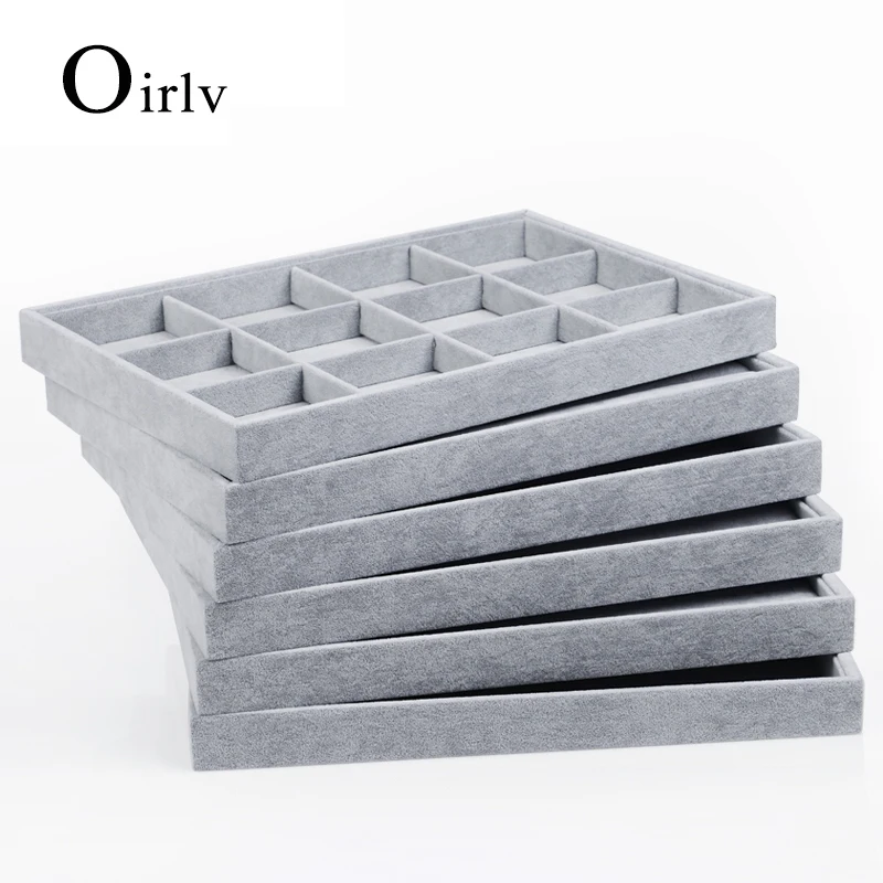 Oirlv Jewelry Display Tray Silver Grey Velvet Ring Bracelet Earring Organizer Tray Necklace Display Case Jewelry Holder