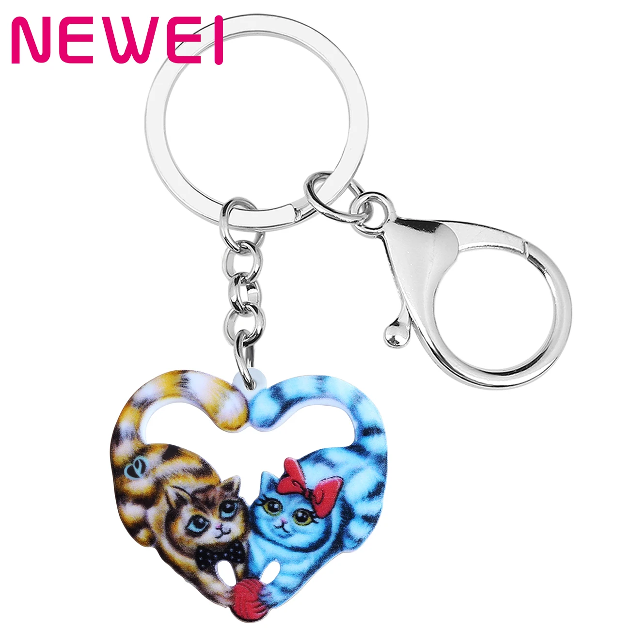 

NEWEI Valentines Day Acrylic Heart Cat Kitten Keychains Car Bag Purse Key Ring Chain Gifts Fashion Jewelry for Women Girls Teens