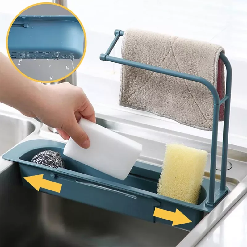 

Telescopic Sink Shelf Soap Sponge Drain Rack Expandable Drainer Sink Tray Holder Adjustable Drain Basket Home Kitchen Storage