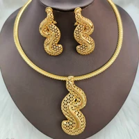 gold plated necklace set with stud earrings jewelry for women wedding gift young lady accessories copper jewelry set