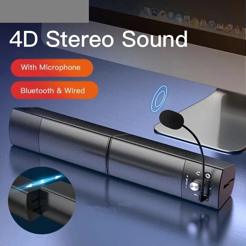 

Computer Speakers Detachable Bluetooth Speaker Bar Surround Sound Subwoofer For Computer PC Laptop USB Wired Dual Music Player