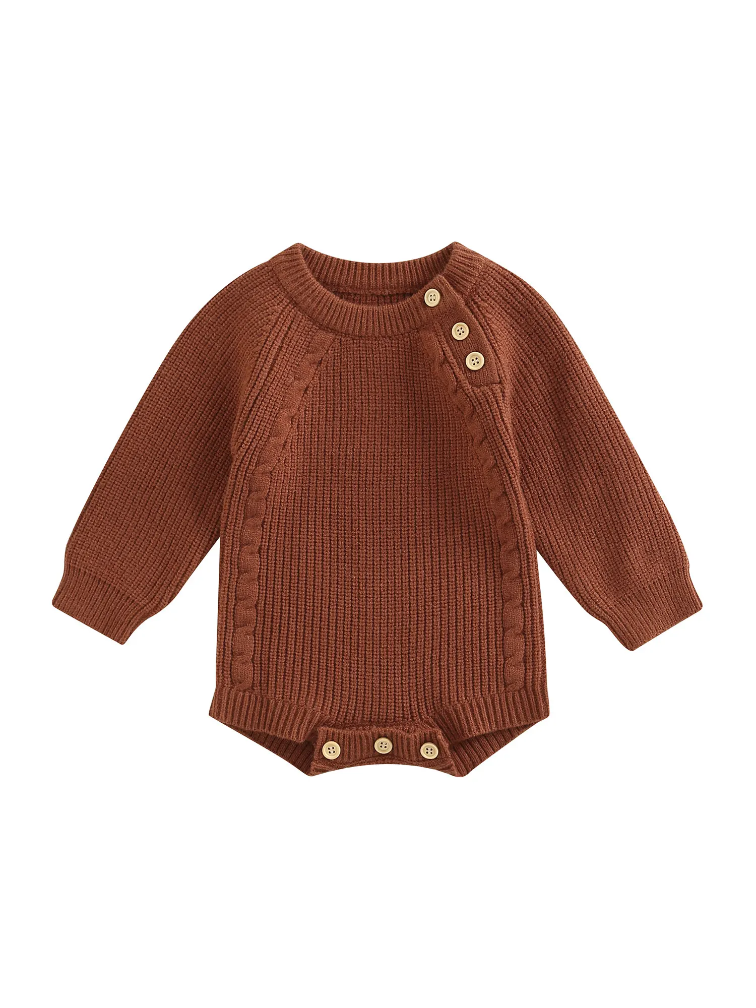 

Infant Baby Ribbed Knitting Romper Solid Color Button Jumpsuit Long Sleeve Crew Neck Rompers for Boys Girls