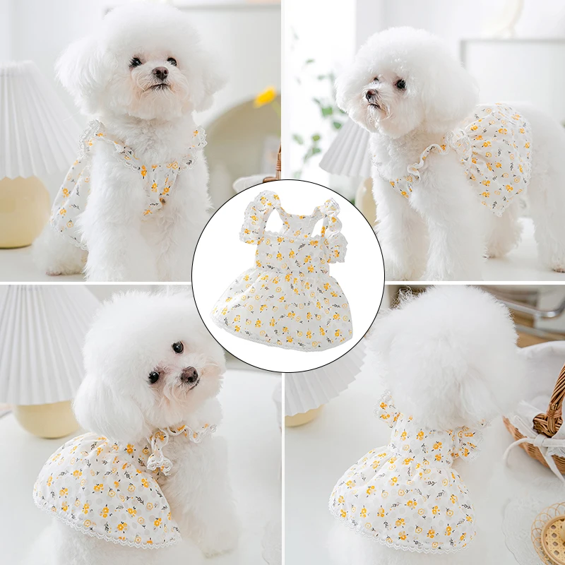 

New Thin Pet Clothes Floral Dog Clothes Cat Schnauzer Flying Sleeve Clothes Cotton Soft Skirt Princess Cat Dress