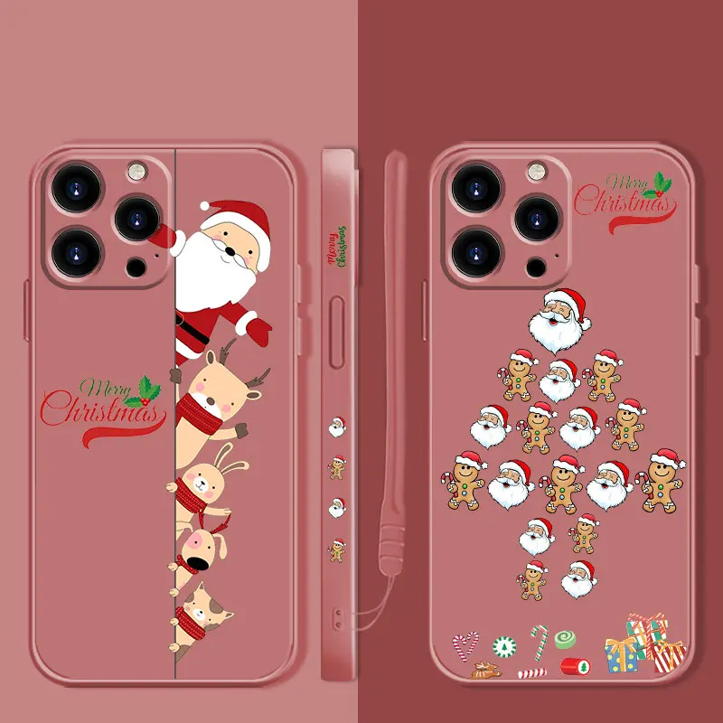 

Liquid Phone Case For Apple iPhone 14 13 12 11 Pro Max 13 12 Mini XS XR X 7 8 6 6S Plus Christmas Santa Claus Sugar Cookies