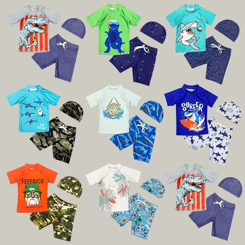 

Swimwear Children 3 Pieces Short Sleeve Swimsuit Kids Sun UV Protection Baby Bathing Clothes Child Toddler Swimming Suit Boys