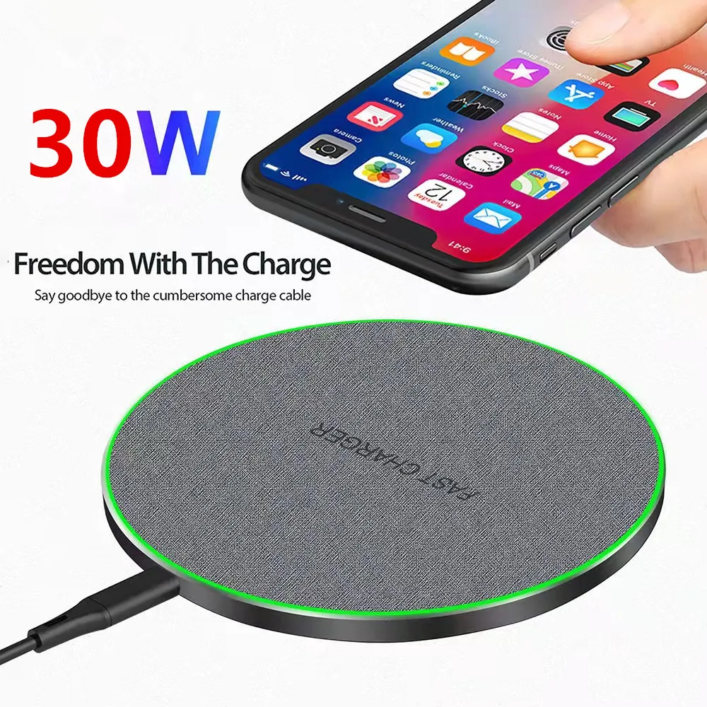 30W 20W Fast Wireless Charger Fabric For iPhone 12 13  XS  XR 8 Qi Fast Charging Pad for Samsung Xiaomi Mi Huawei Fast Charger