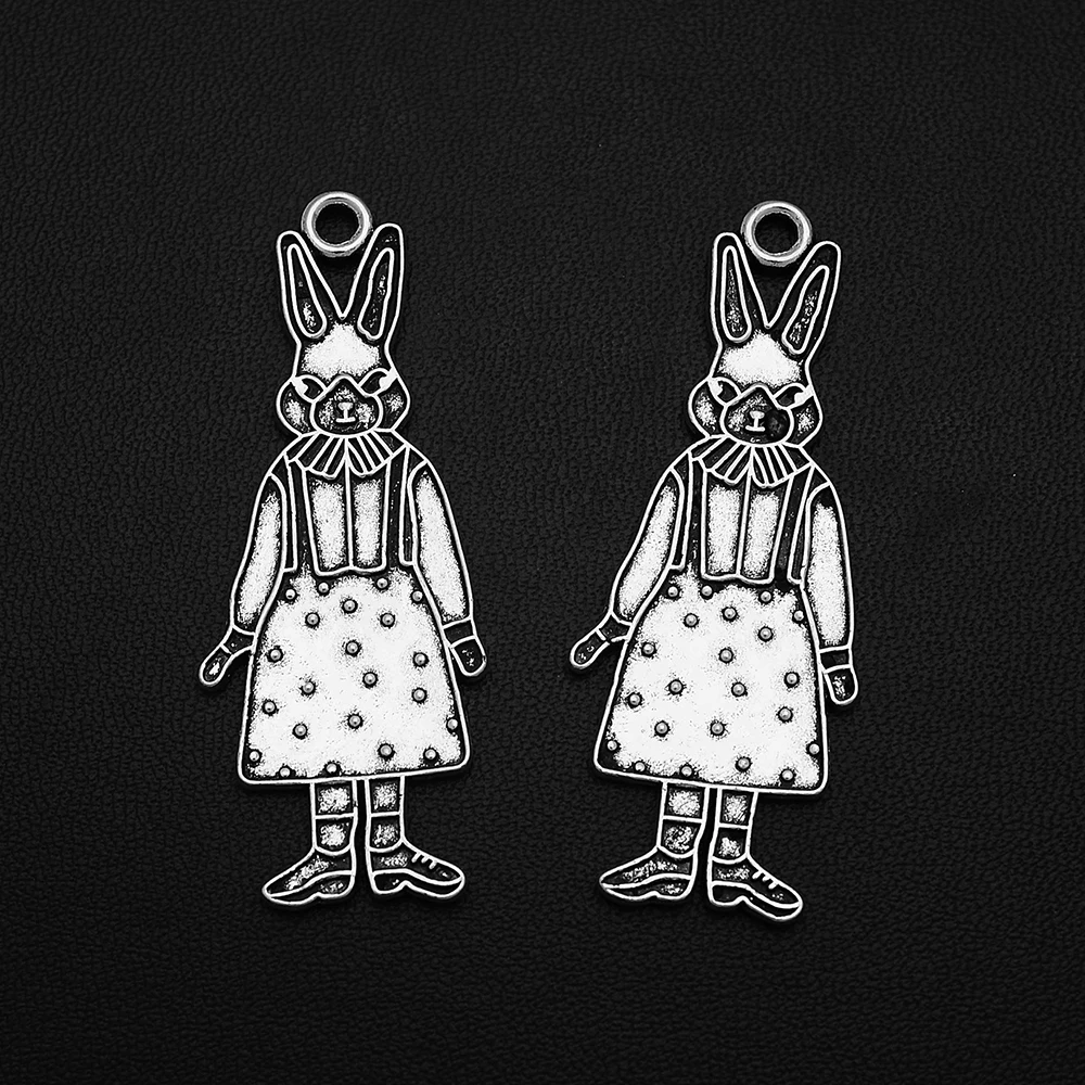

5pcs/Lots 19x50mm Antique Silver Plated Miss Rabbit Charms Animals Skirt Pendants For Diy Creation Jewelry Making Accessories
