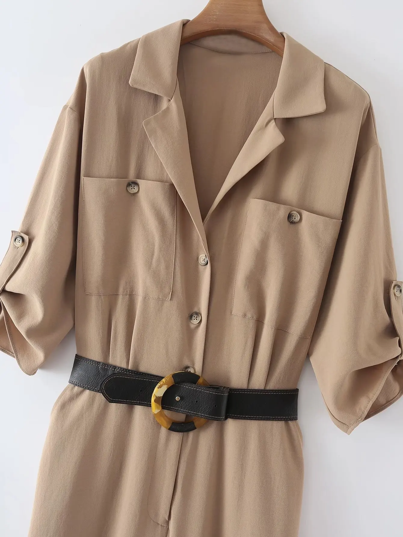 Dave&Di Vintage Cargo Pockets Loose Belt Sashes Loose Khaki Jumpsuits 2022 Casual Jumpsuits Women