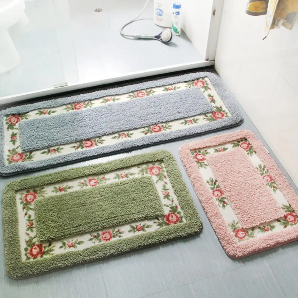 

Pastoral Style Rose Pattern Non Slip Water Absorption Rectangle Carpet Floor Mat High Quality Dropshipping