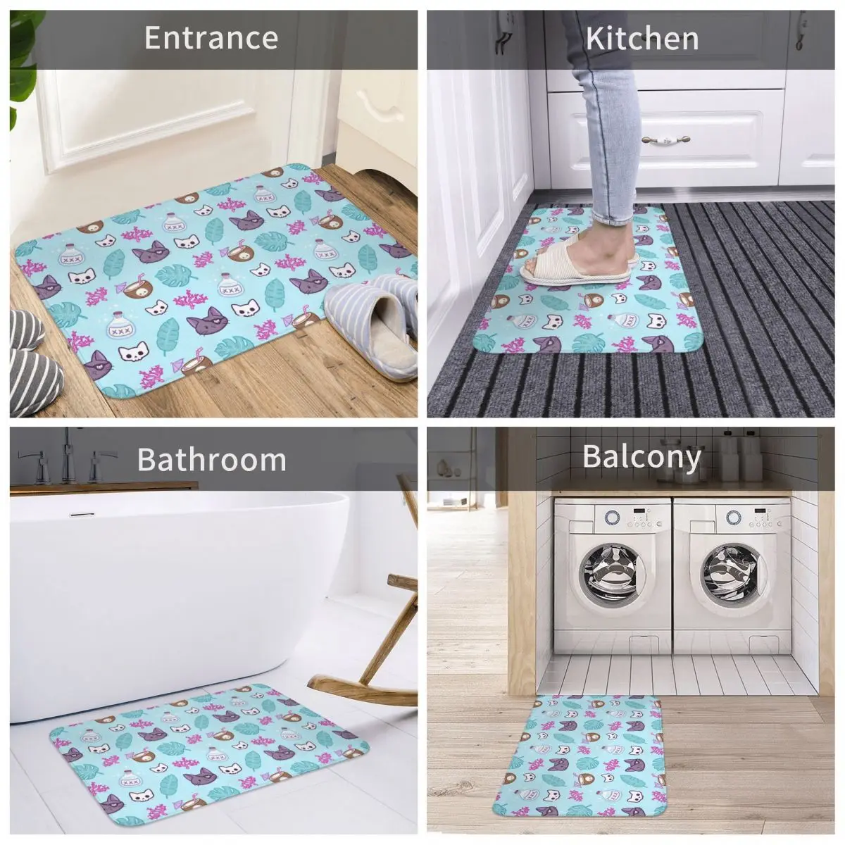 

Коврик для ванной с изображением пиратской кошки, бирюзы, Nikury Decor, 3D коврик, коврик, Придверный коврик, противоскользящий, для входа в гостину...