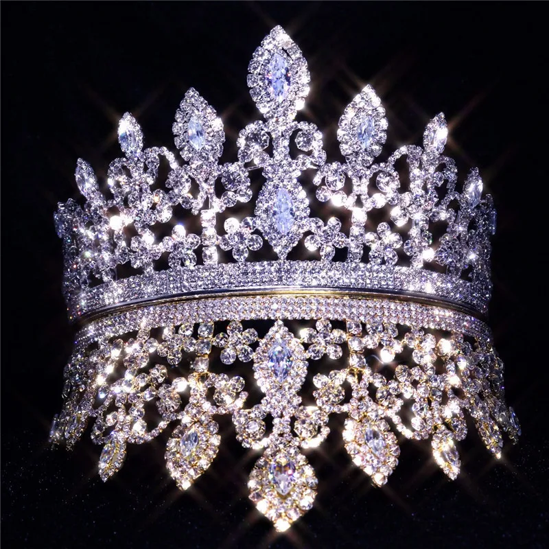 

New AAA Zircon Gold CZ Tiara Wedding Crown Headpieces for Bride Luxury Bridal Hair Accessories