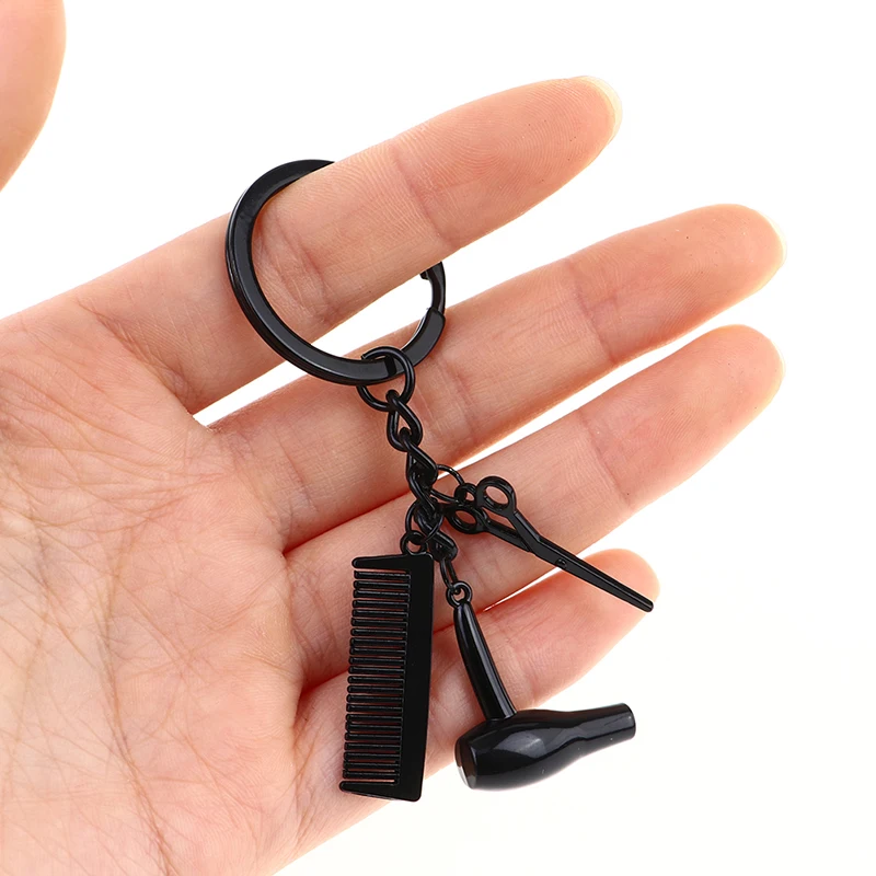 Barber Shop Tools Key Ring Black Hair Dryer Scissors Comb Pendants Simulation Keychain Dresser Present Hairdresser Gifts |