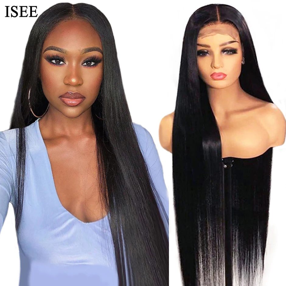 ISEE HAIR Straight Lace Closure Wig Remy Brazilian Straight Human Hair Wigs For Women 4x4 Lace Closure Human Hair Straight Wigs