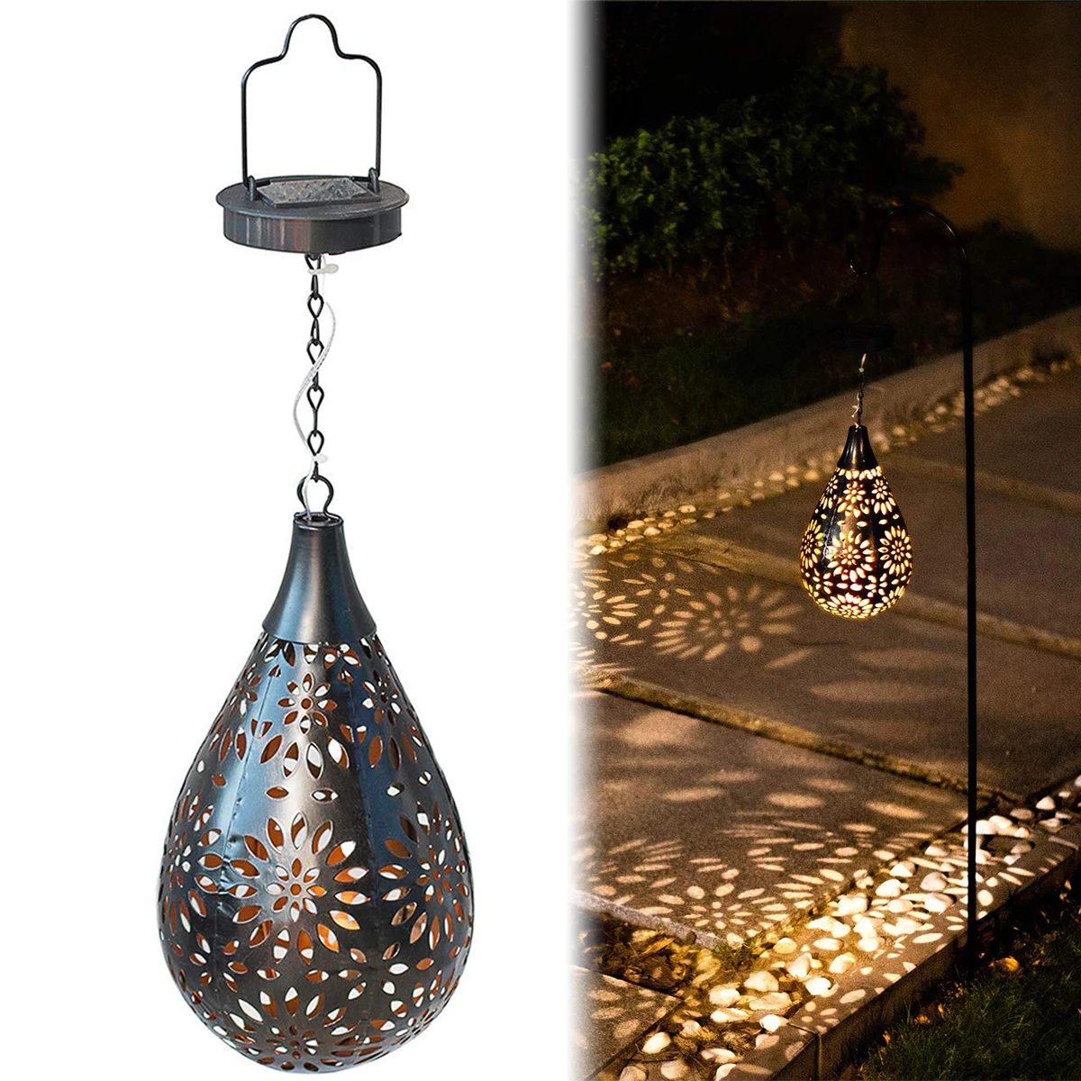 

Solar Lantern Light IP44 Waterproof Solar Hollow-out Light Decorative Hanging Retro Solar Lantern Iron Wrought Lamp with 600mAh