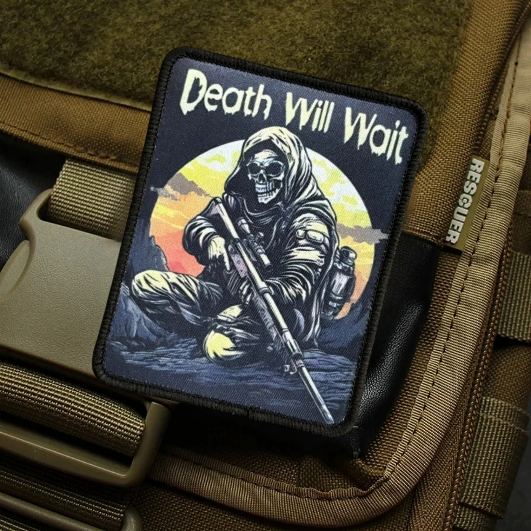 Death Will Wait Reaper Morale Badge Череп Солдат Военная нашивка Тактическая армейская наклейка