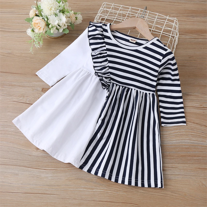 

Baby Girls Dress Kids Striped Black White Panel Princess Dress Unique Design Style Birthday Party Clothes Toddler Infant Dress