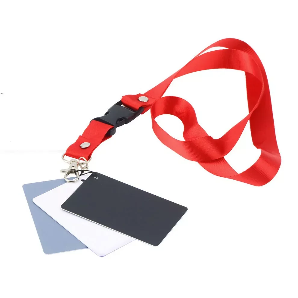 

NEW2022 Digital Camera 3 in 1 Pocket-Size White Black Grey Balance Cards 18percent Gray Card with Neck Strap for Digital Photogr