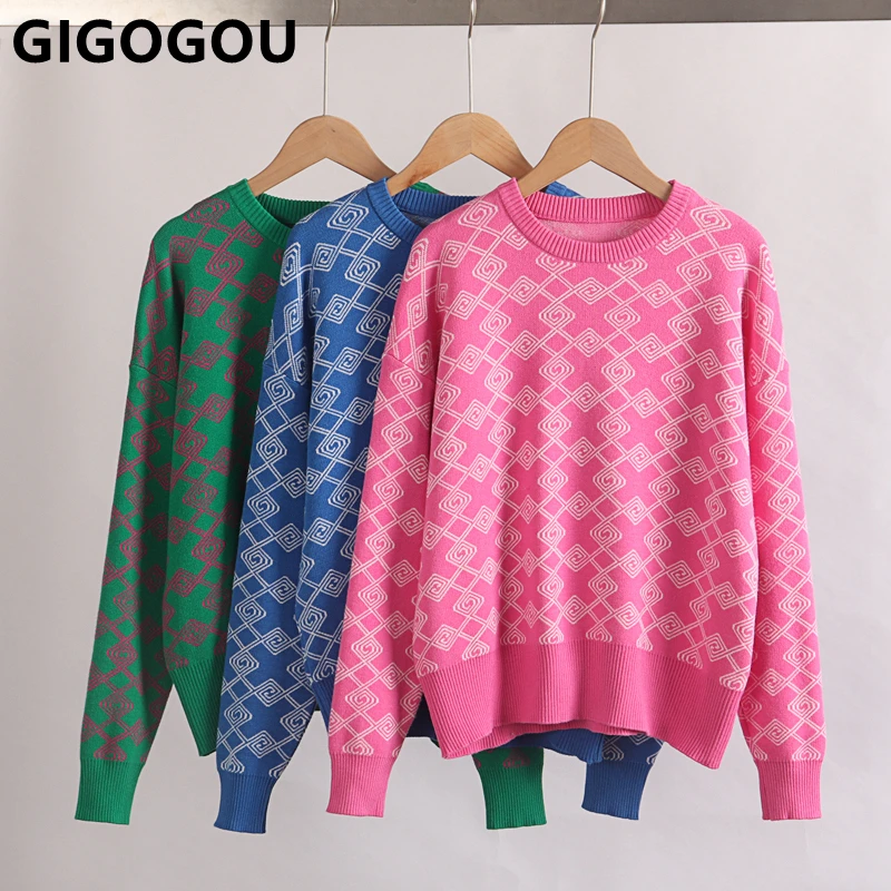 Женский свитер с круглым вырезом GIGOGOU осенне-зимний вязаный пуловер модный