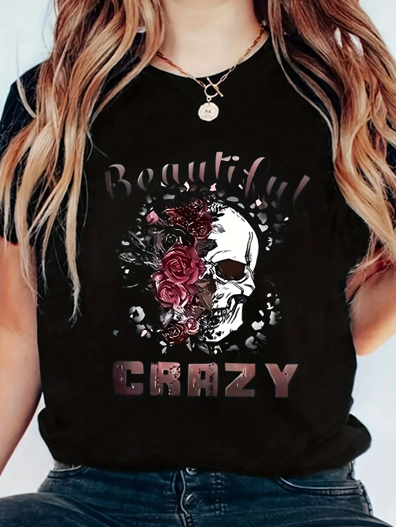 Футболка женская с коротким рукавом повседневный топ надписью цветочным принтом