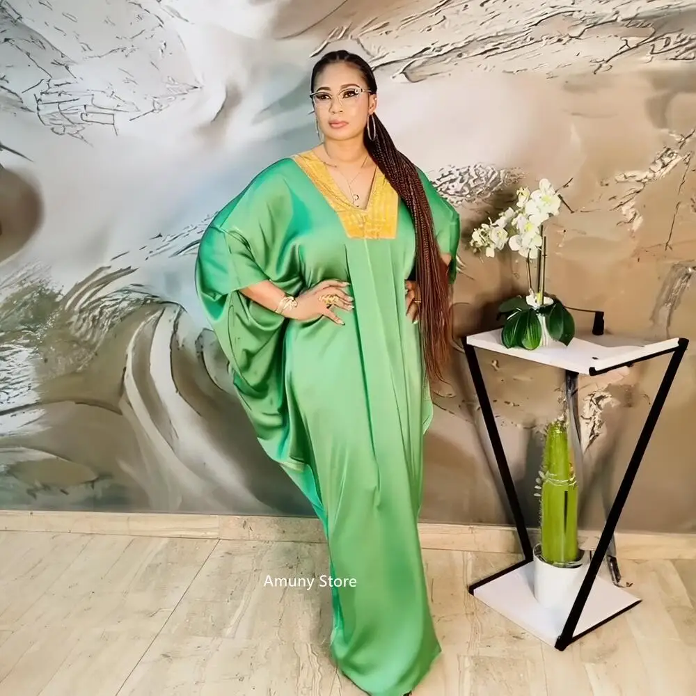 

Новое поступление, африканские платья для женщин, африканские платья для женщин, ткань Guanghua, искусственный шелк, платье с V-образным вырезом