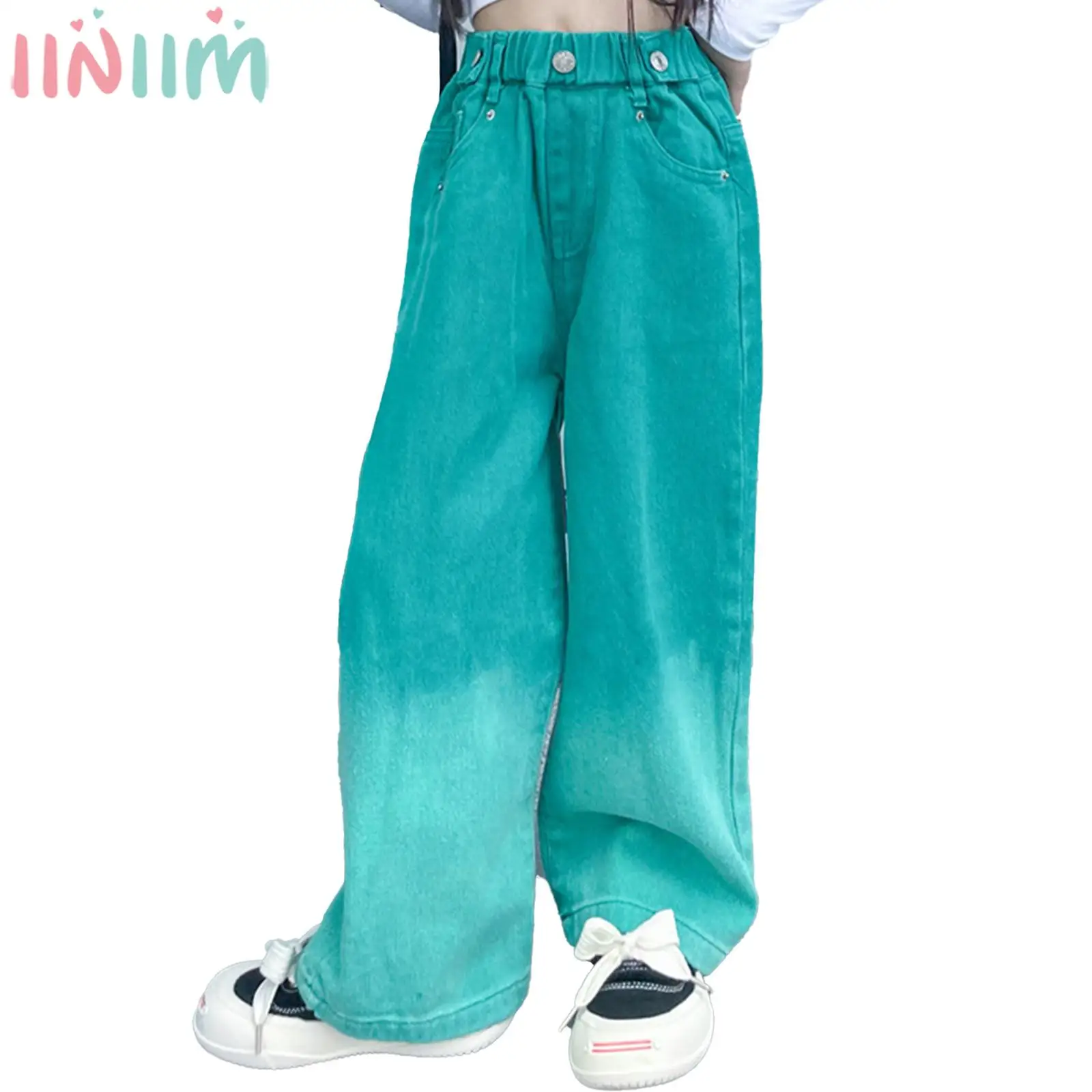 

Свободные градиентные брюки-карго для девочек-подростков, модные повседневные джинсы в Корейском стиле с широкими штанинами, джинсовые брюки в стиле хип-хоп, уличная одежда, повседневная одежда