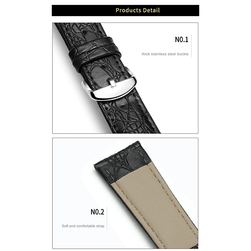 Suitable for Samsung Huawei Luxury Watch Band Crocodile Pattern Cowhide Strap  20MM 22MM  Genuine Leather ands Waterproof correa