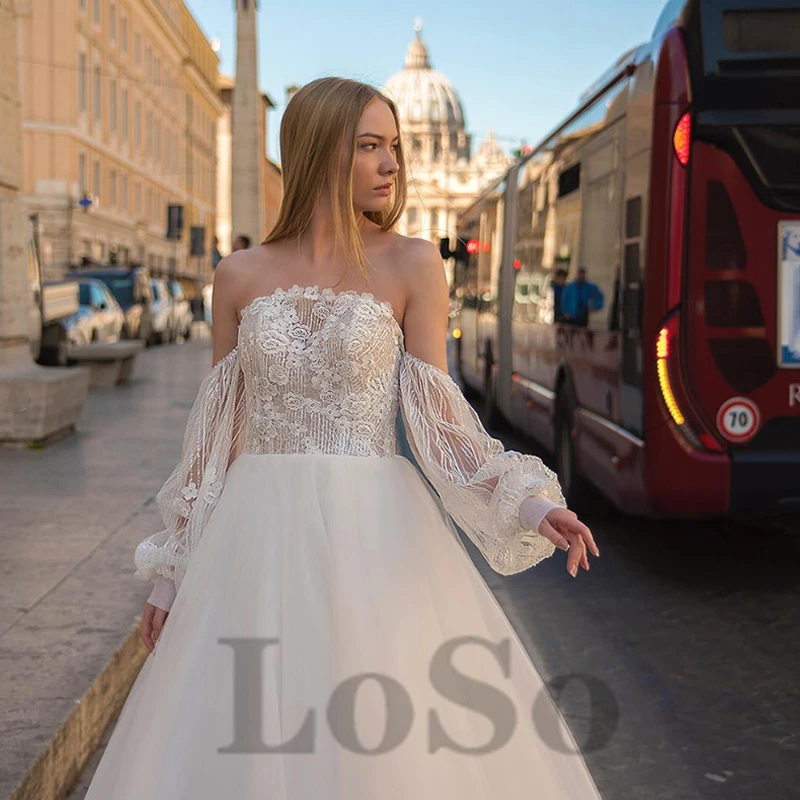 

Luxury Wedding Dress Puff Sleeve Exquisite Appliques Tulle Off The Shoulder Princess Mopping 2022 Vestido De Novia Women