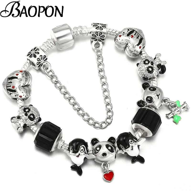 

Браслет-цепочка с бусинами в виде панды, дельфина, с серебряным покрытием