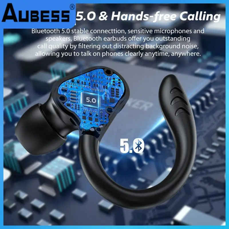 

Voice Assiatant Headset Digital Display Waterproof Wired Earbud Stereo Touch Control With Charging Case Hanging Ear Ear Headset