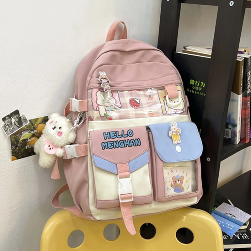 

Middle School Backpack for Girls Teen Cute Bear High Students School Bags Casual Korean Women Bagpack Youth Campus Nylon Bookbag
