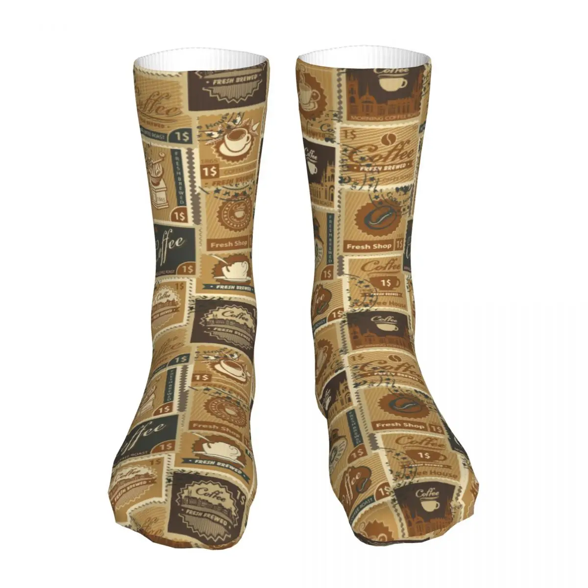 Мужские Винтажные хлопковые Компрессионные носки с штампами для кофейного домика