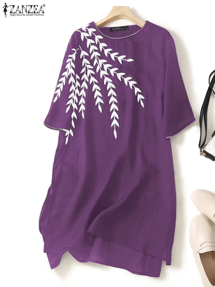 

Платье ZANZEA женское вечернее свободного кроя, повседневный однотонный вечерние сарафан с вышивкой в ретро стиле, для свиданий, большие разме...