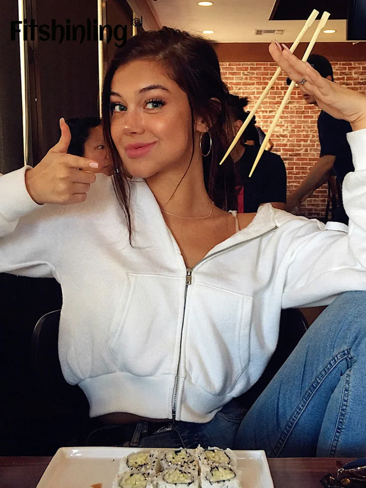 

Летняя Женская приталенная куртка на молнии с карманами Fitshinling, женская одежда, повседневные белые пикантные хлопковые пальто на шнуровке