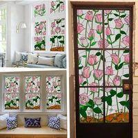 rose stained lass window film opaque bathroom toilet privacy protection film self adhesive retro stained glass window stickers