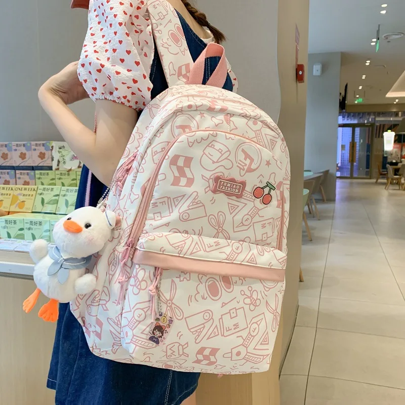 

TRAVEASY Japanese Girls School Bag Trend Graffiti Backpack Junior High School College Students Large Capacity Bookbags Travel