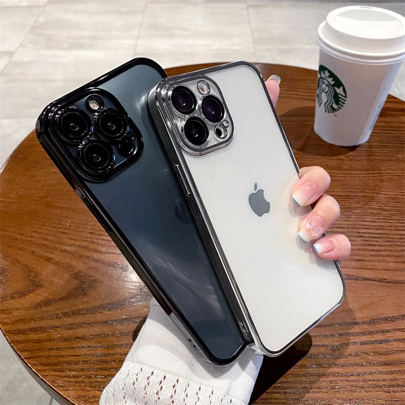 Luxury Square Plating Transparent Case For iPhone 14 13 11 12 Pro Max Mini XR X XS Max 14 8 7 Plus SE 2020 Silicone Cover funda