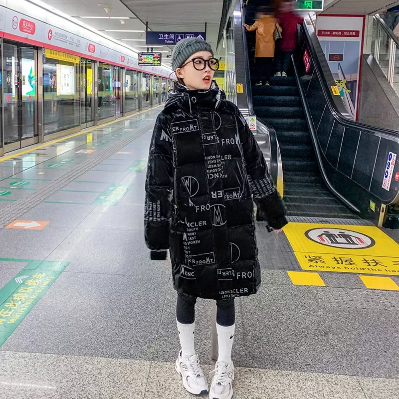 New2022 Womens Thick Long Parkas Letter Print Loose Casual Winter Jacket Korean Style Puffer Coat Streetwear for Female Fashion