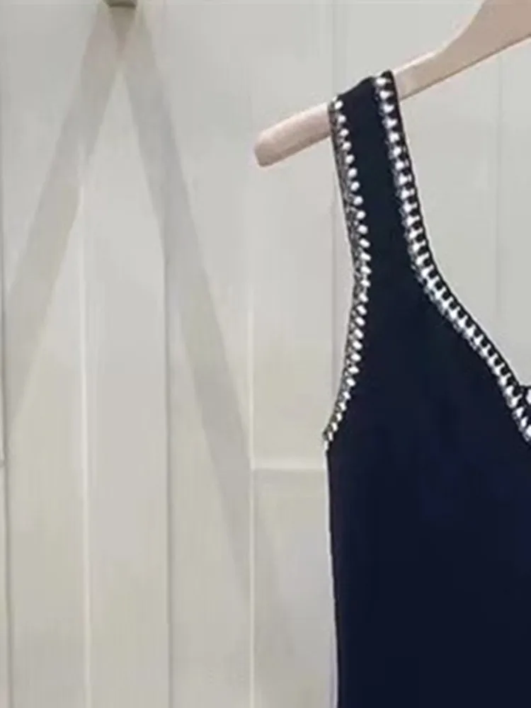 Early Autumn Women Sleeveless Knit Dress Sexy V-neck Female Backless Sling Midi Robes 2023 Fashion