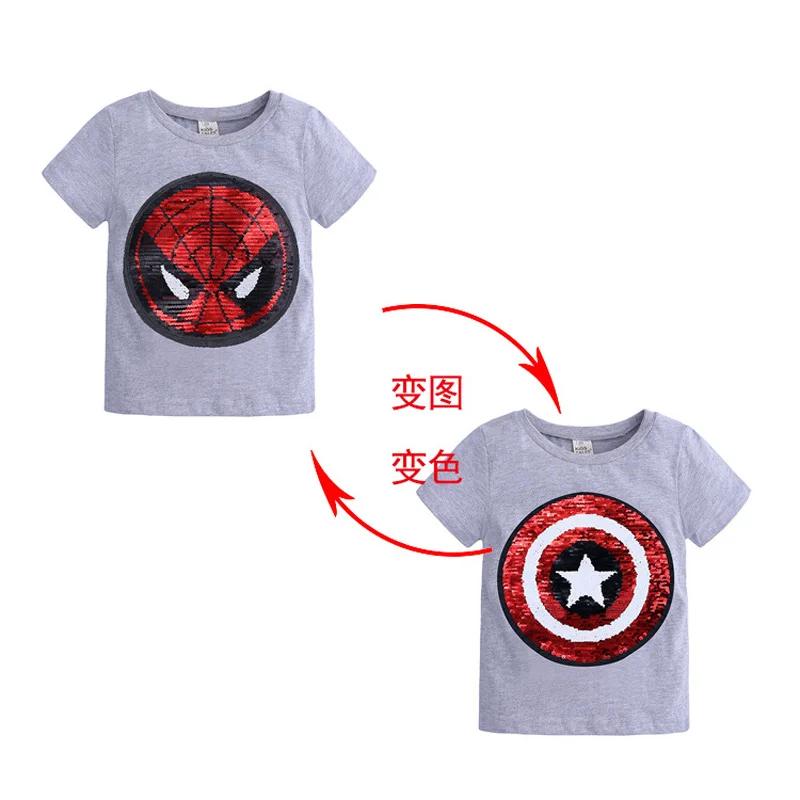 Summer Baby Clothing Girls Boys T-Shirts 1pcs Magic Sequin Change graph Reversible Cotton Casual Fashion T Shirt Kids Tops Tee - купить по