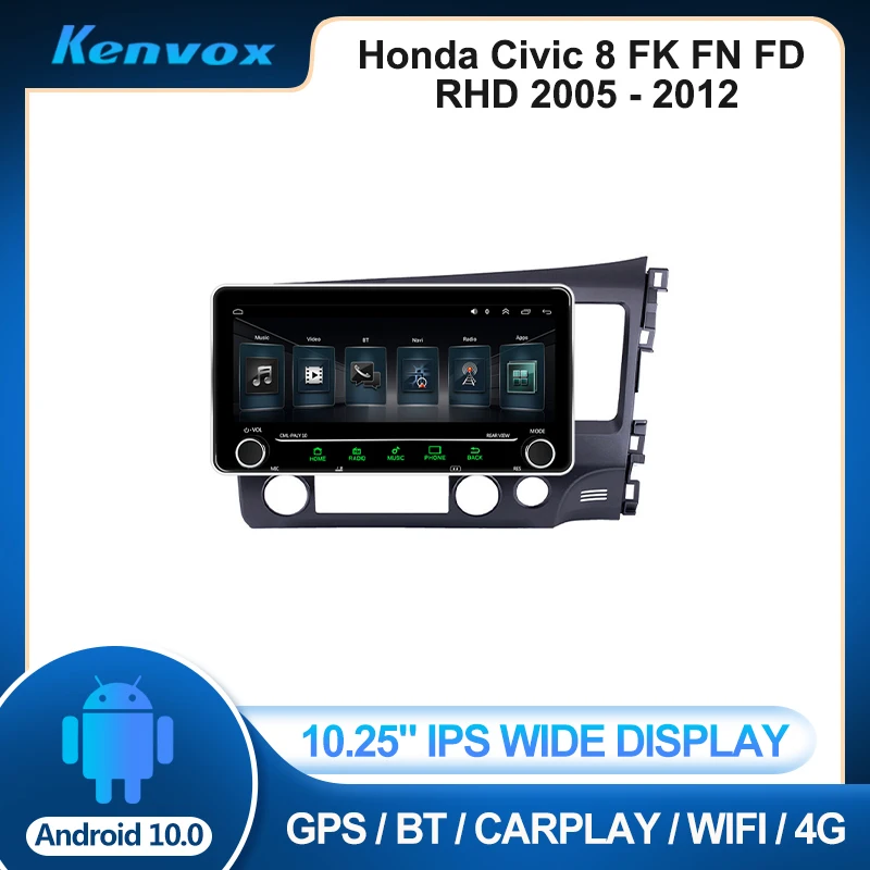 

Автомагнитола 2 din, 10,25 дюйма, IPS, Android, для Honda Civic 8 FK FN FD RHD 05-12, мультимедиа, GPS-навигация, Авторадио, видео головное устройство