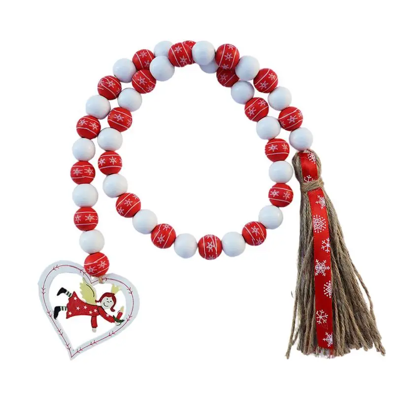 

Рождественская деревянная гирлянда из бусин, деревянный венок из бусин с кисточками и прекрасной биркой, украшения для рождественской елки...