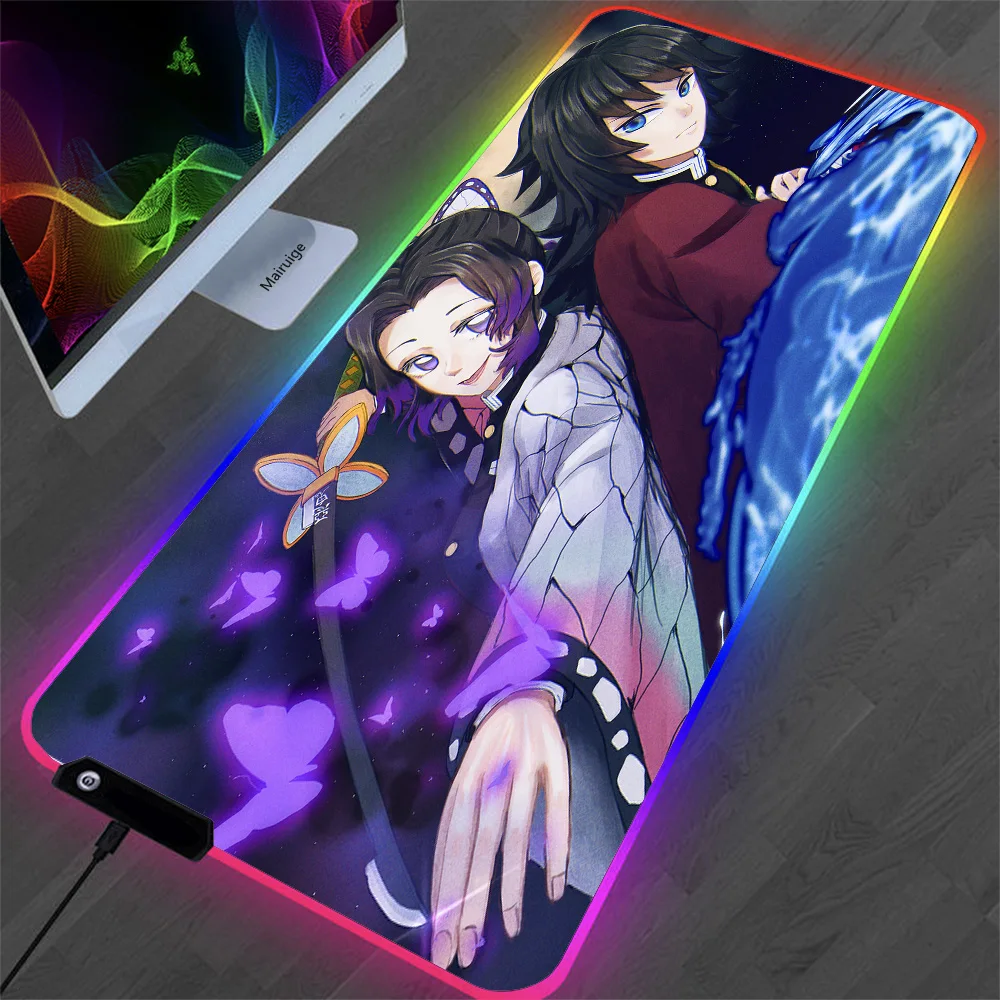 

Shinobu Kochou RGB Mouse Pad Gaming Accessories Led Large Mousepad Anime Mouse pads Keyboard Desk Mat 40*90cm Play Mats