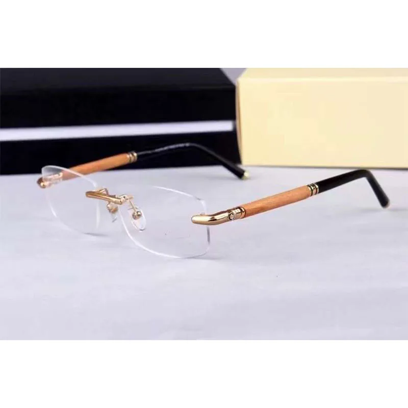 MB Rimless Optical Glasses Frame Wood Titanium Retro Eyeglasses Myopia Eye Glasses Frames for Men Prescription Spectacle MB491