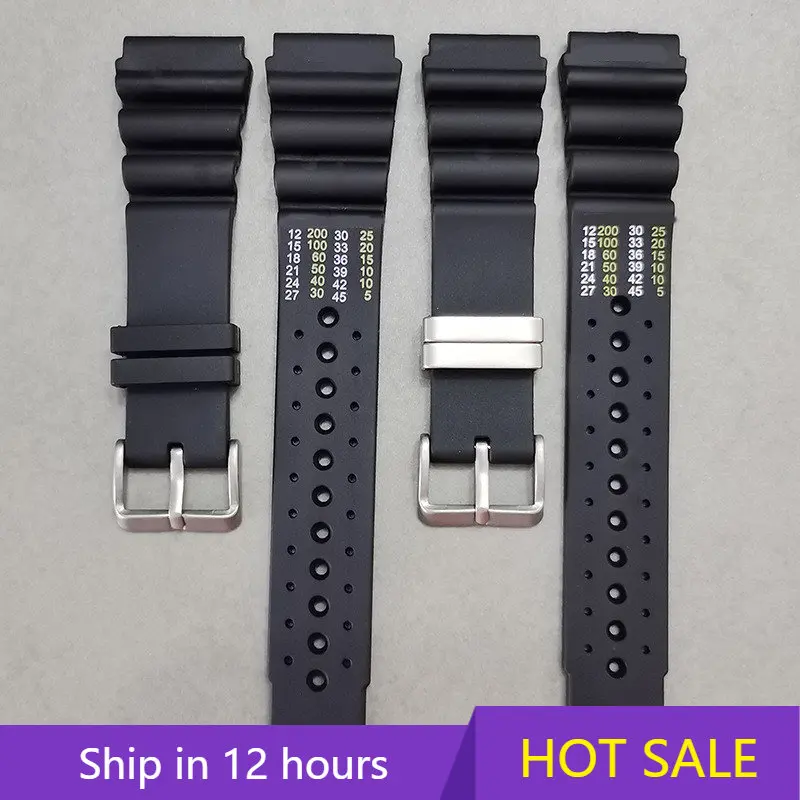 

20mm 22mm 24mm Black Silicone Watch Strap for Seiko Diver MILIT Series Men Resin Sport Replacement Wrist Band
