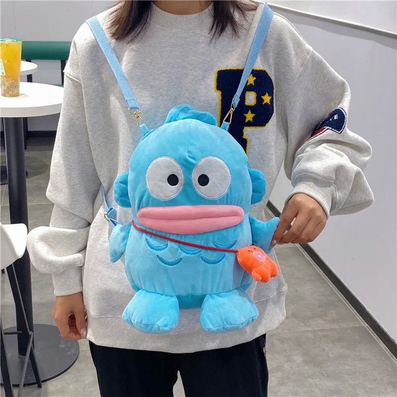 

Kawaii Hankyodon плюшевый рюкзак Sanrios Аниме Фигурка сумка мультяшная кукла голубая сумка на плечо Рождественский подарок на день рождения девочка ...