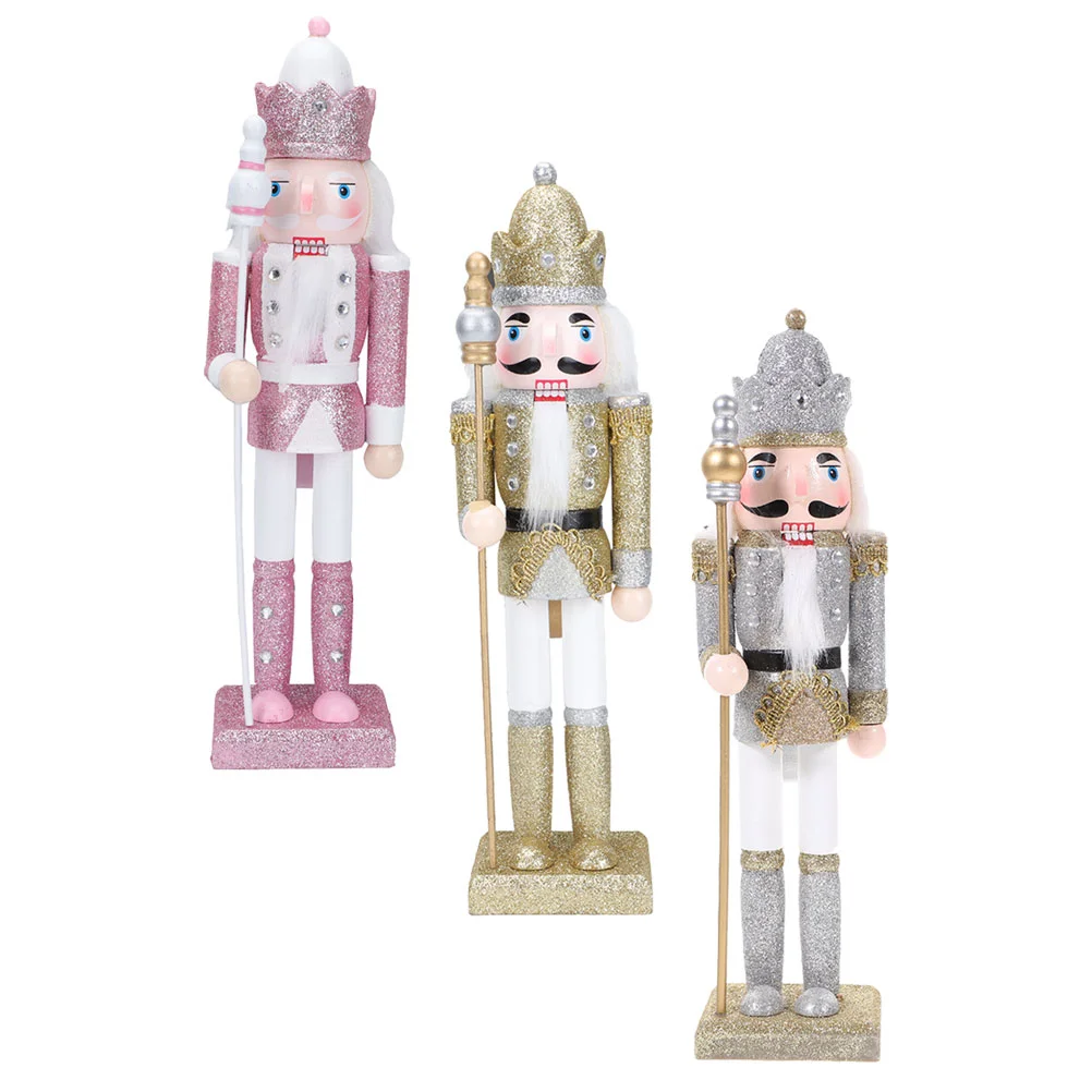 

3 Pcs Christmas Decor Nutcracker Decorative Nutcrackers Wood Ornaments Wooden For Party Craft